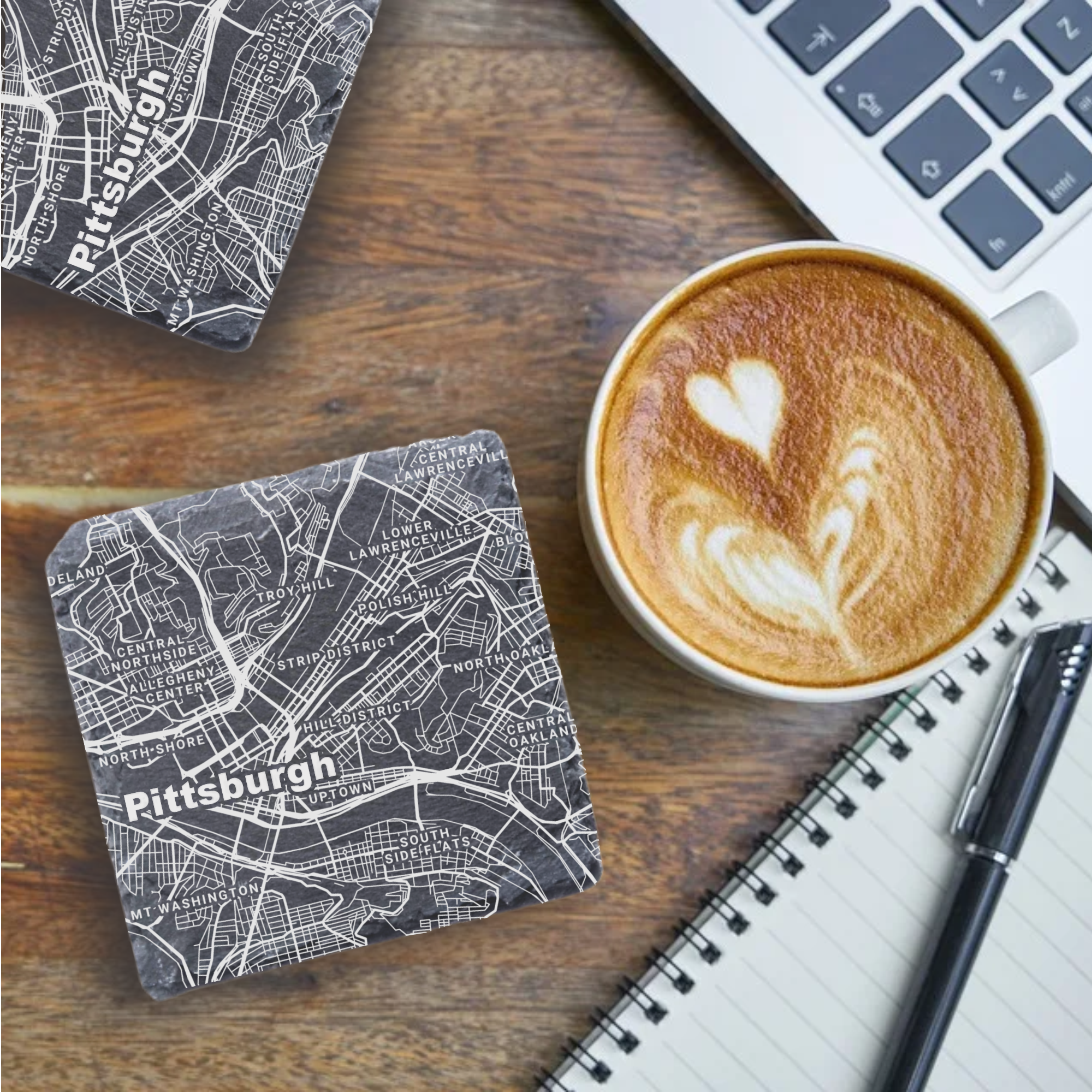 Pittsburgh PA Map - UV Printed Slate Coasters