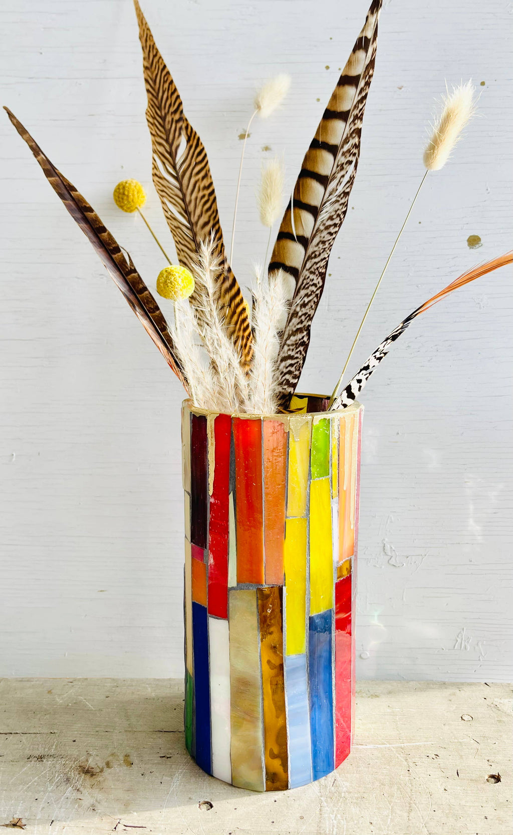 Rainbow Mosaic Vessel / Vase / Candleholder 