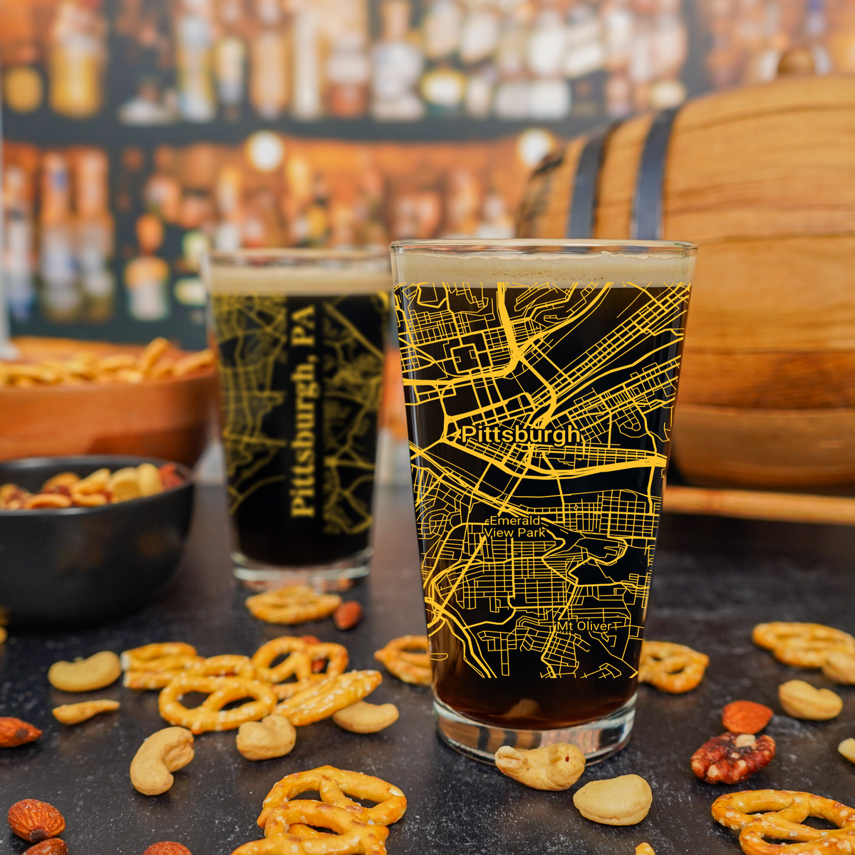 Pittsburgh PA Map Glass (Light Yellow)