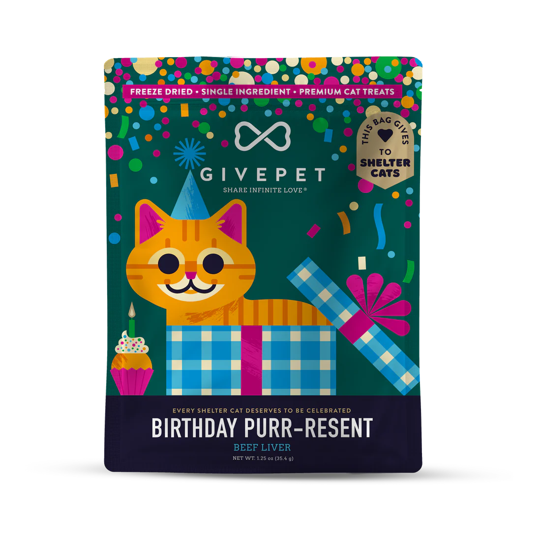 Birthday Purr-resent Freeze-Dried Cat Treats 1.25oz Bag