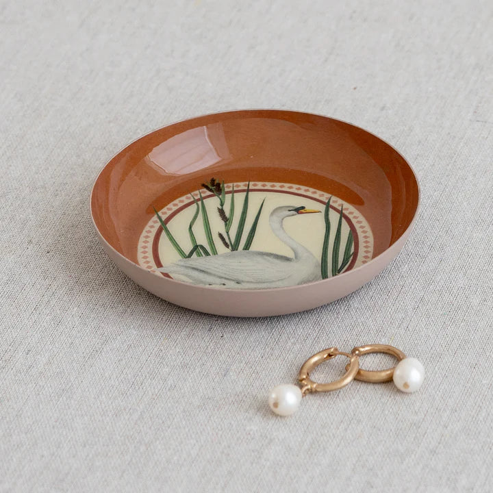 Swan Round Enamel Tray