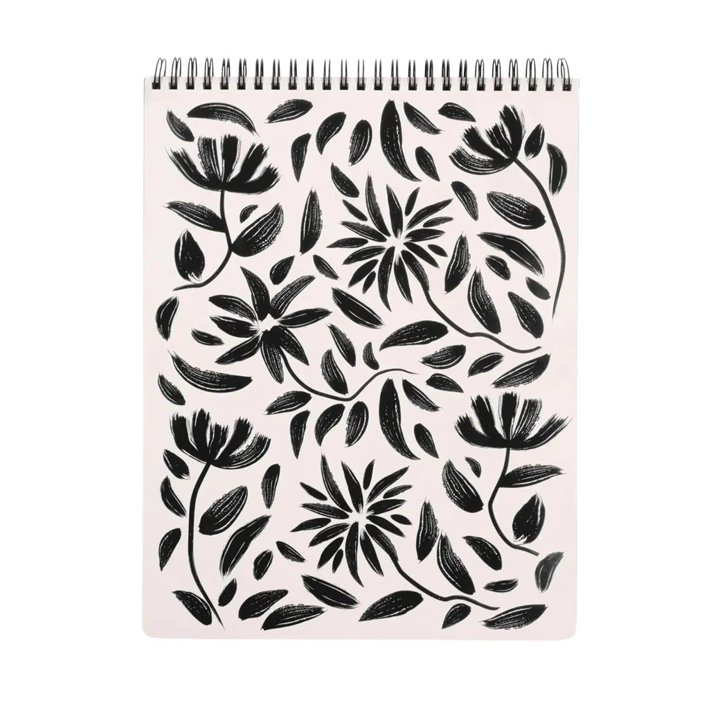 Hand Drawn Black Floral Spiral Top Notebook