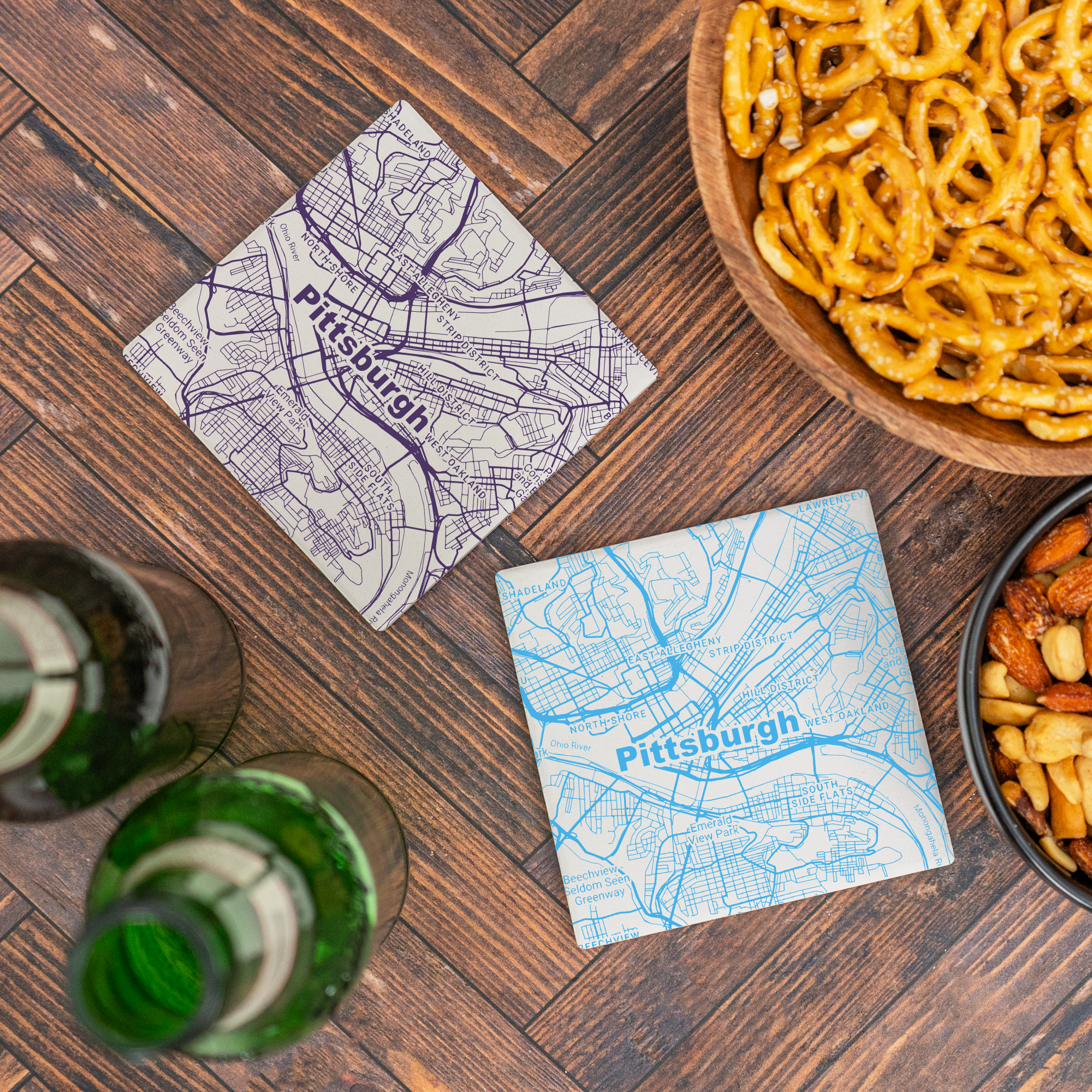 Pittsburgh PA - Ceramic Map Coasters (Light Blue)
