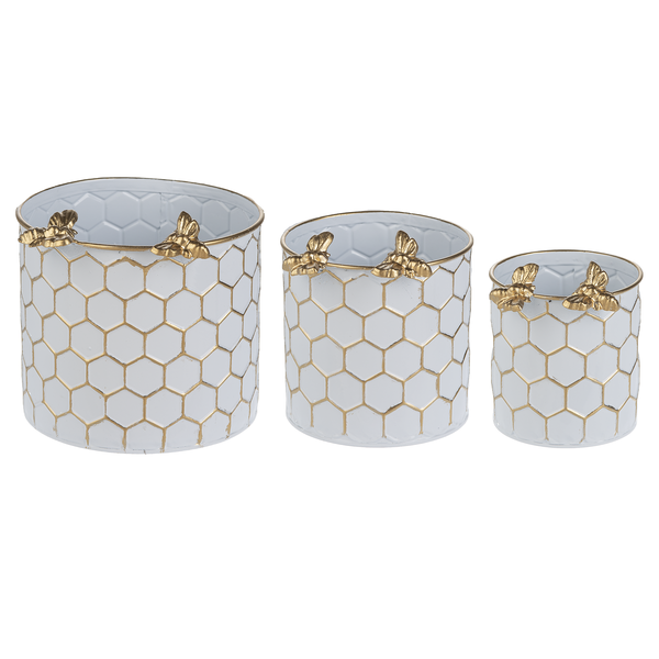 White & Gold Honeycomb Planter with Bee (Assorted)
