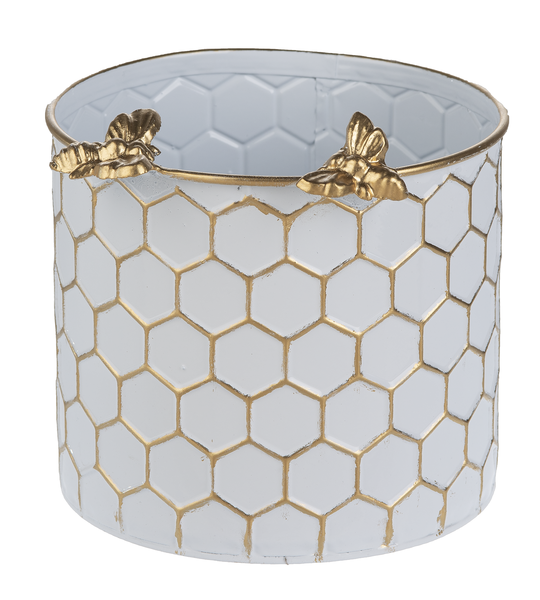 White & Gold Honeycomb Planter with Bee (Assorted)