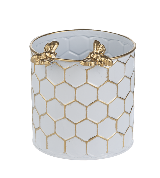 White & Gold Honeycomb Planter with Bee (Assorted)