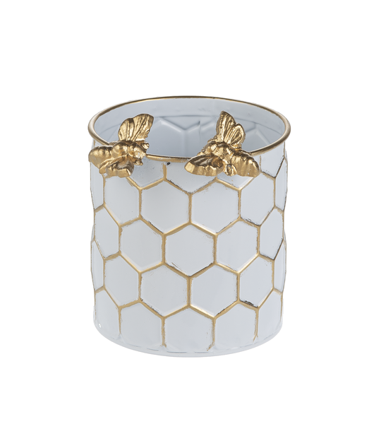 White & Gold Honeycomb Planter with Bee (Assorted)