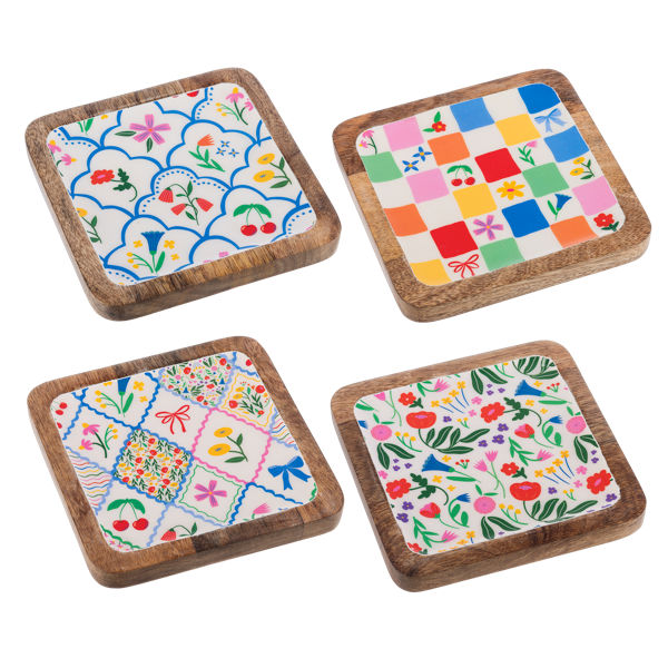 Square Colorful Flower & Patchwork Tidbit Tray (Various)