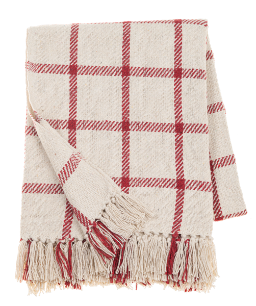 Red & Natural Windowpane Check Woven Throw