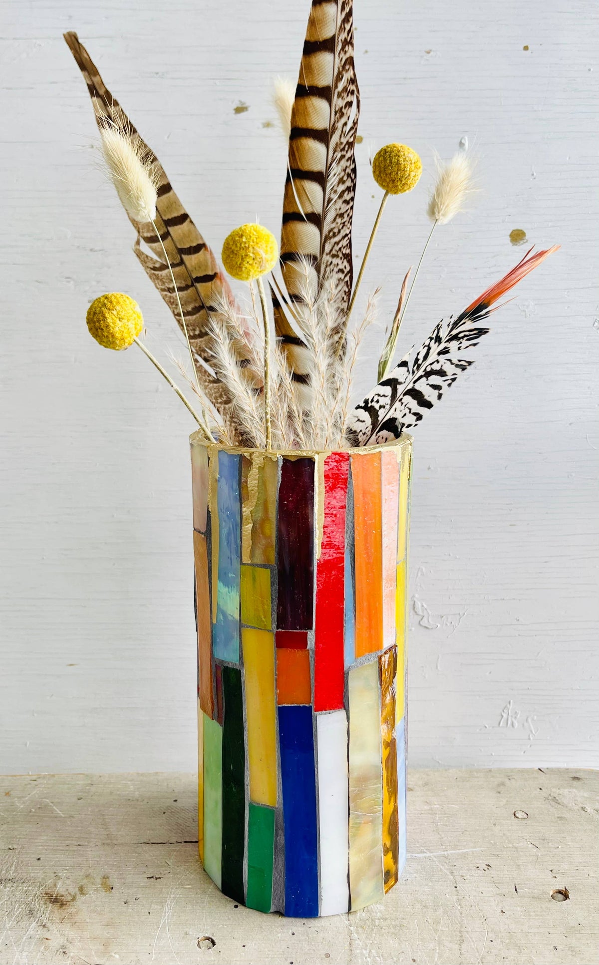 Rainbow Mosaic Vessel / Vase / Candleholder 