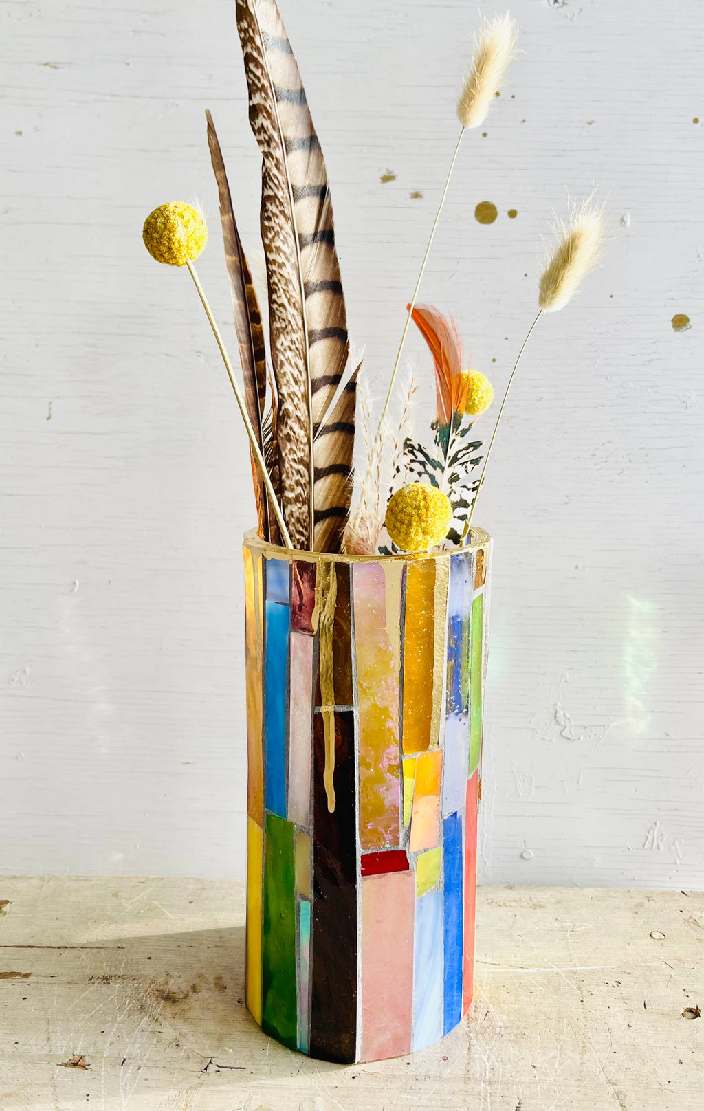 Rainbow Mosaic Vessel / Vase / Candleholder 