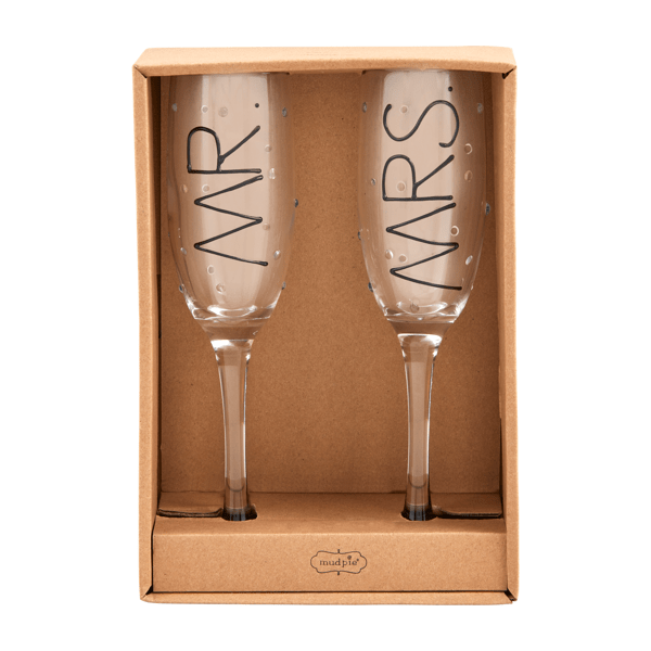 Mud Pie Mr & Mrs Champagne Flutes